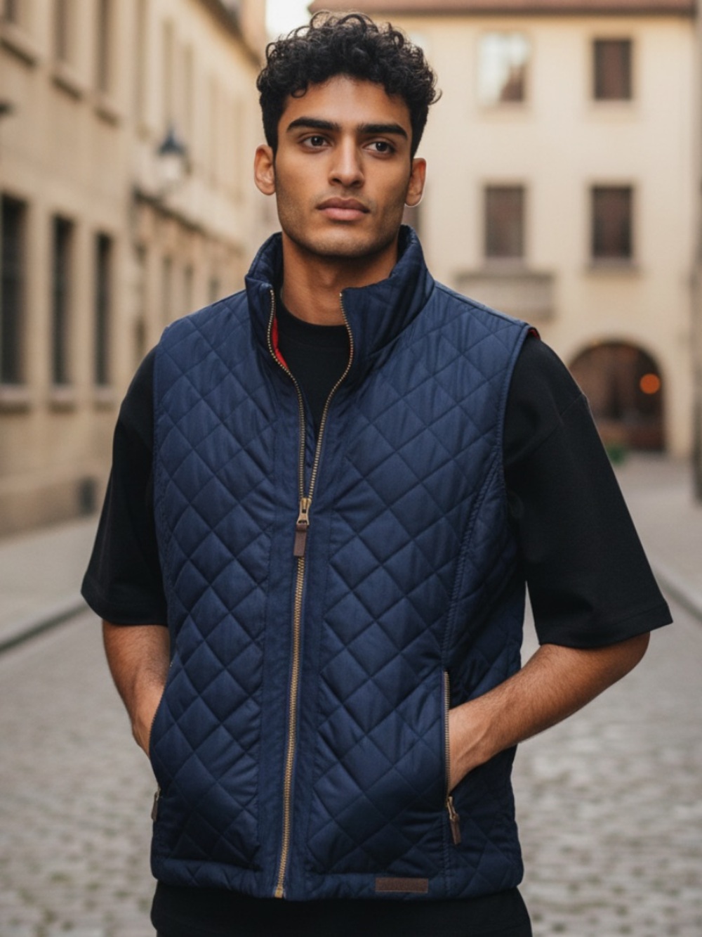 G.H. Bass & Co. Quilted Navy Vest with Red Trim
